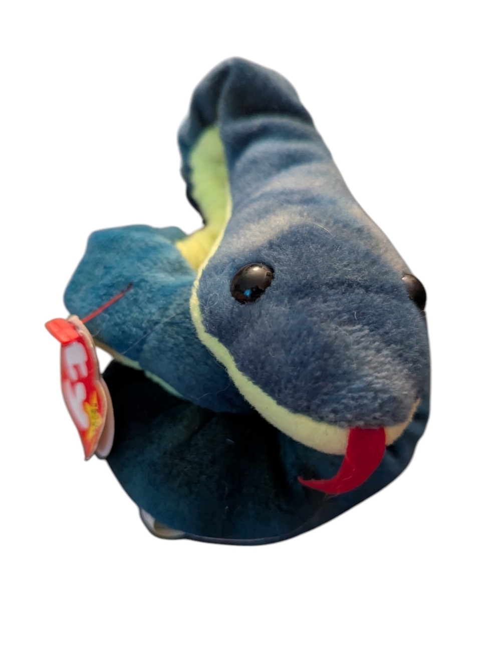Ty Beanie Baby Hissy the Snake - 1997 Retired Green & Teal Coiled Plush